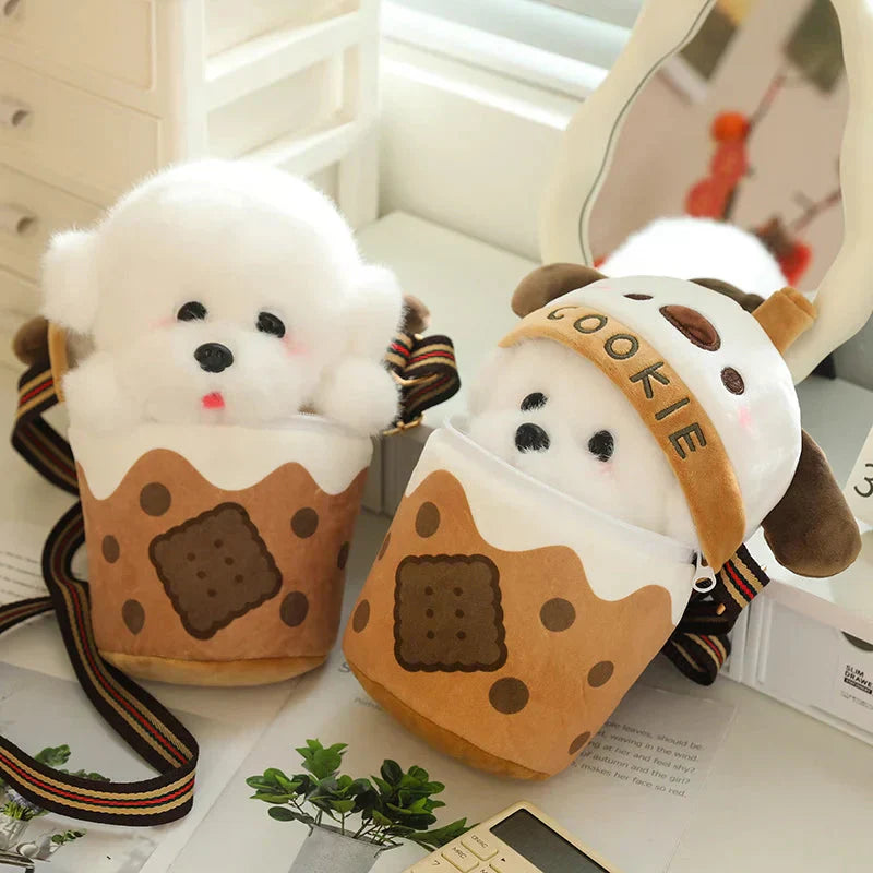 Maliben | White Bichon Frisé Plushie Bubble Tea Cookie Bag