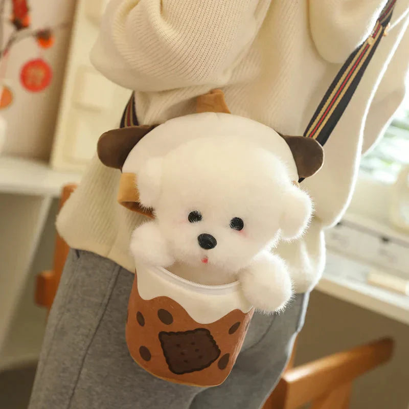 Maliben | White Bichon Frisé Plushie Bubble Tea Cookie Bag
