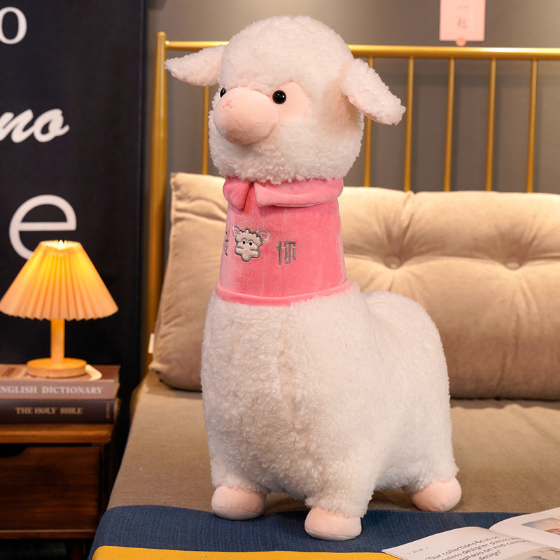 Maliben | White Pink Fluffy Alpaca Plushie