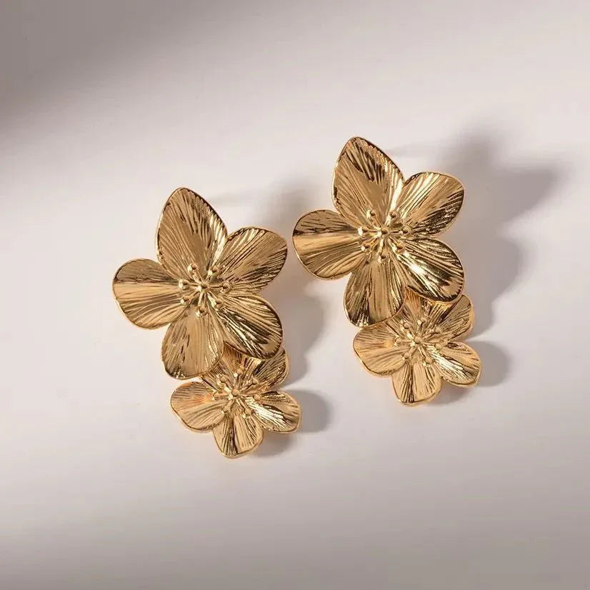 Maliben | Layered Hibiscus Flower Floral Earrings