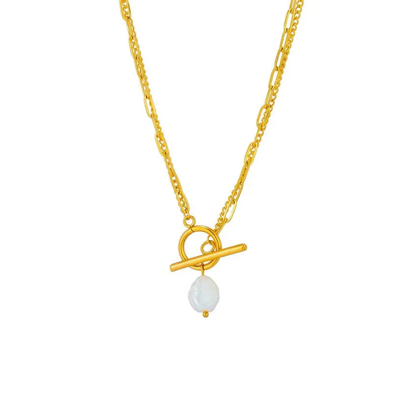 Maliben | Layered Pearl Circle Clasp Necklace
