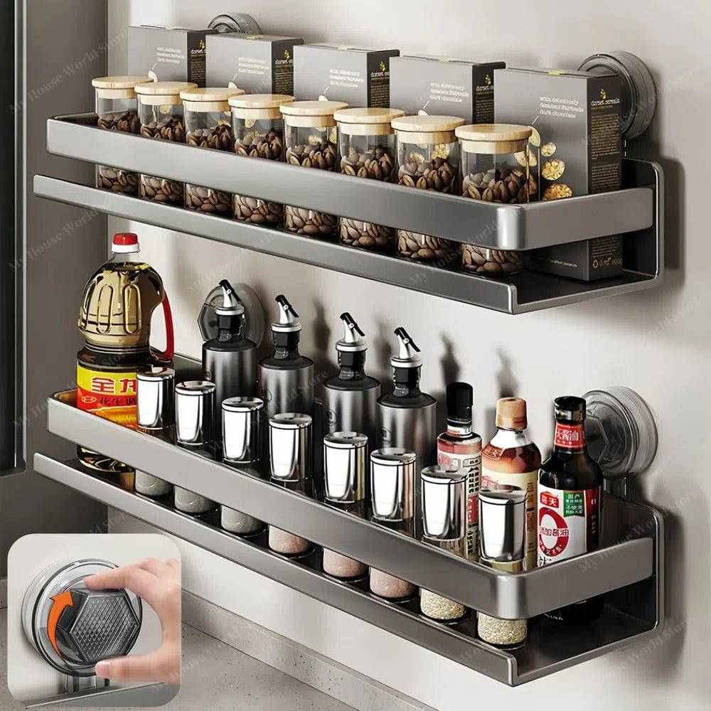 Maliben | Wall-Mounted Suction Cup Spice Rack Organizer For Kitchen STorage And Easy Access to Spices