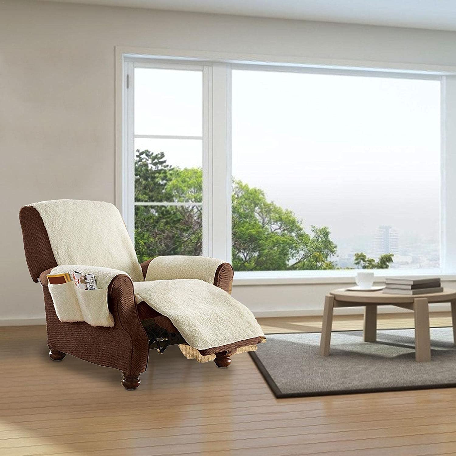 Maliben | Plush Sofa Cover Side Storage Pockets