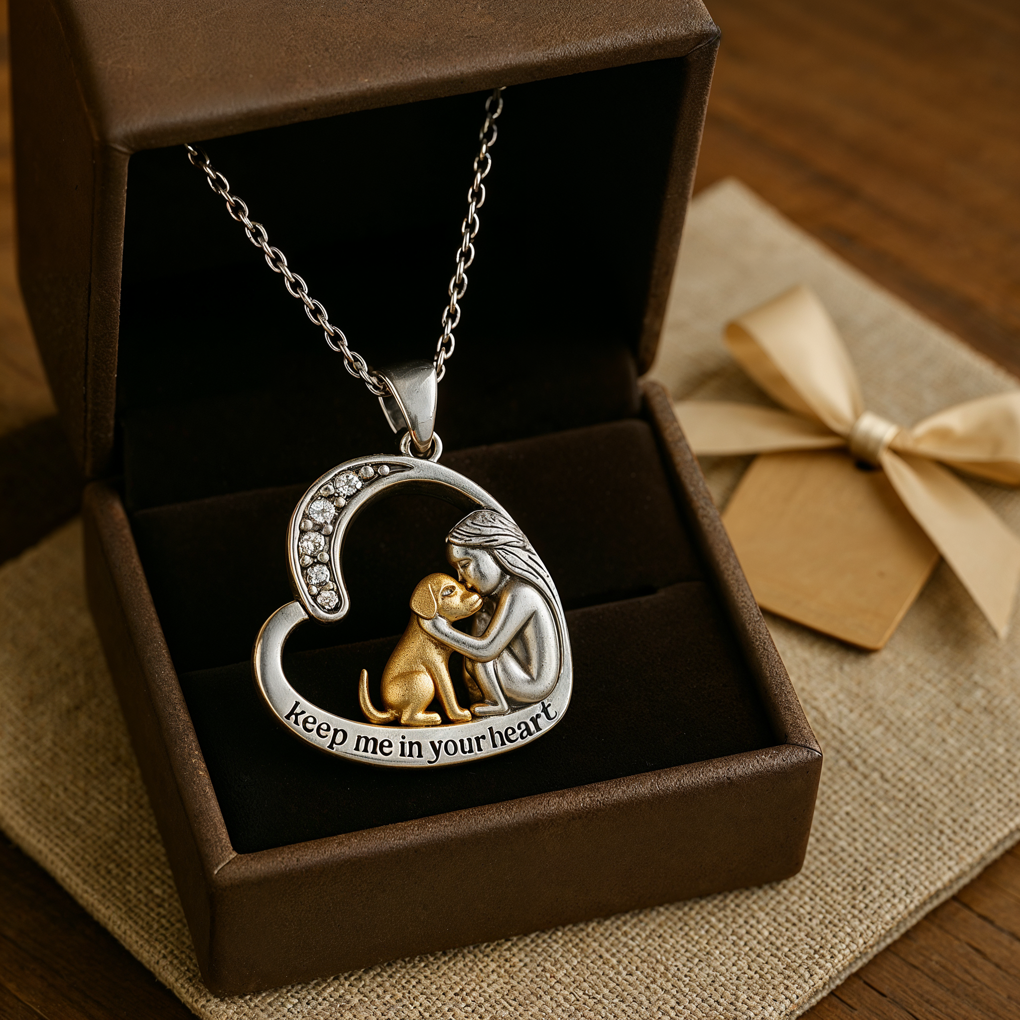 Maliben | Silverheart | Silver Necklace With Heart Dog And Zirconia Stone