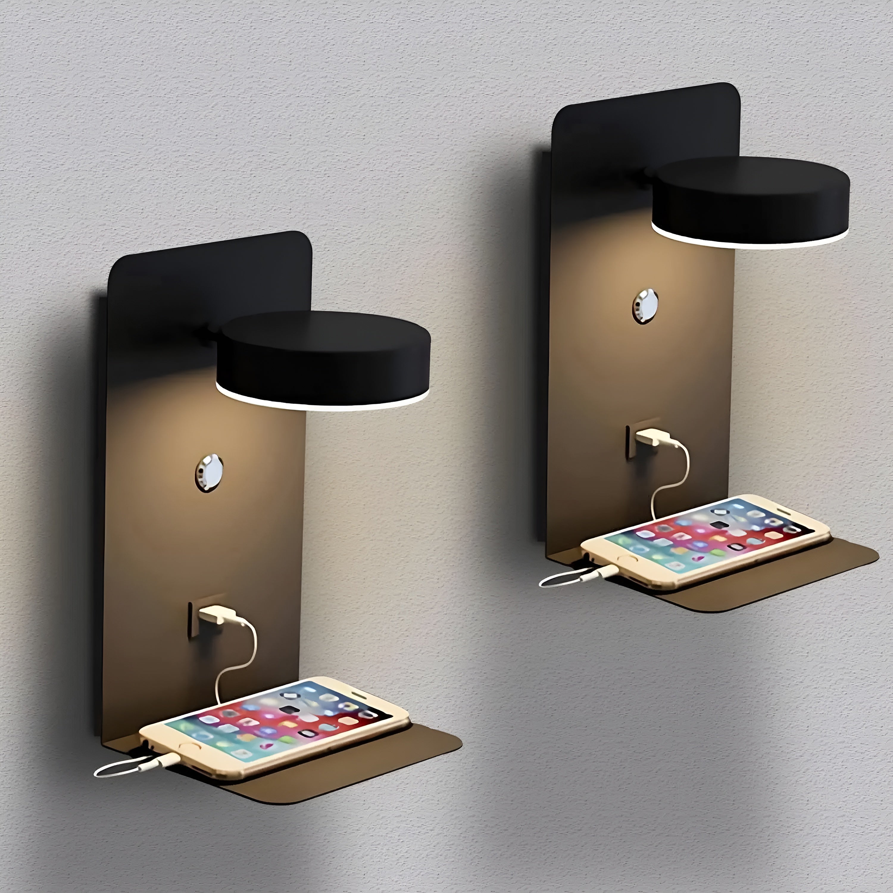 Maliben | Chargebright Luxe Led Wall Lamp With Usb Charging Port - Modern Black-White Design