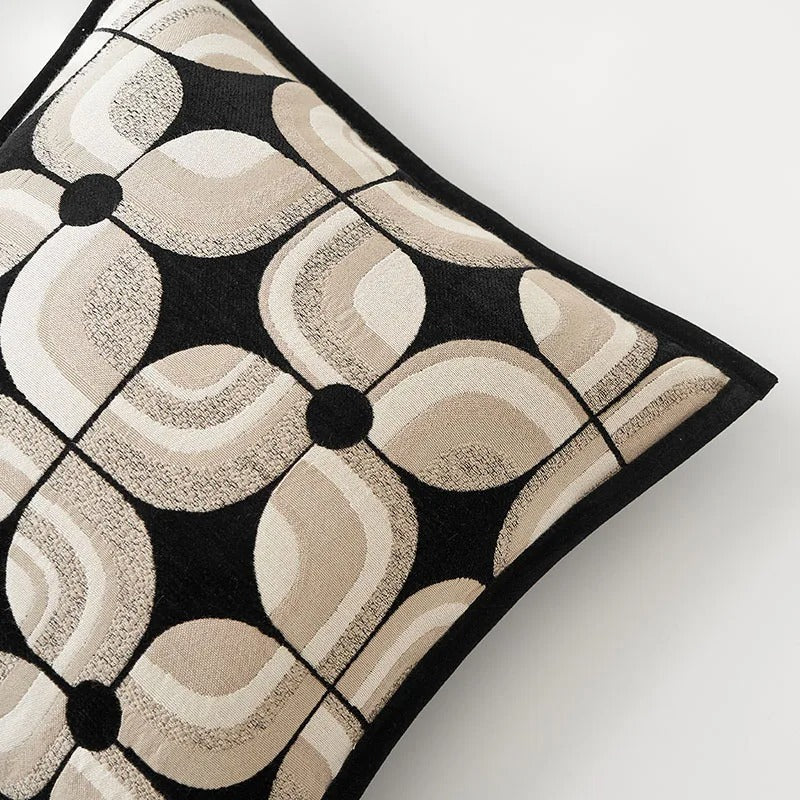 Maliben | Regalrest Sofa Cushion Cover - Geometric Cushion Cover In Black And Khaki - Modern Elegance