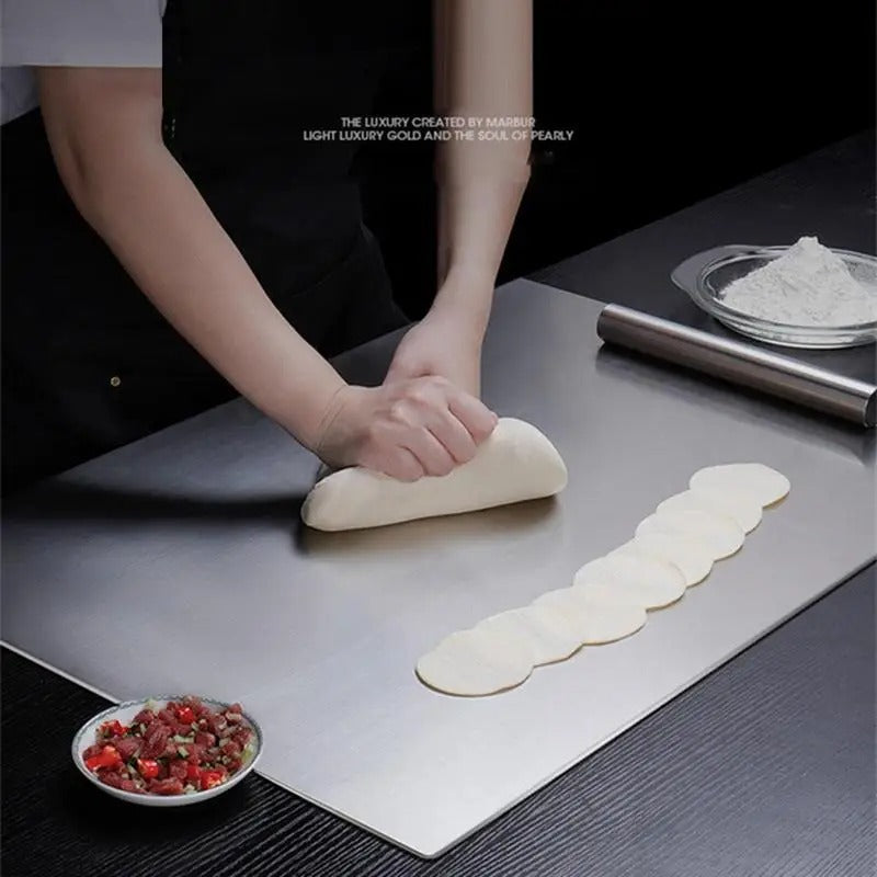 Maliben | High-quality cutting board made of stainless steel with edge – ideal for homemade pizza, pastries, and more!