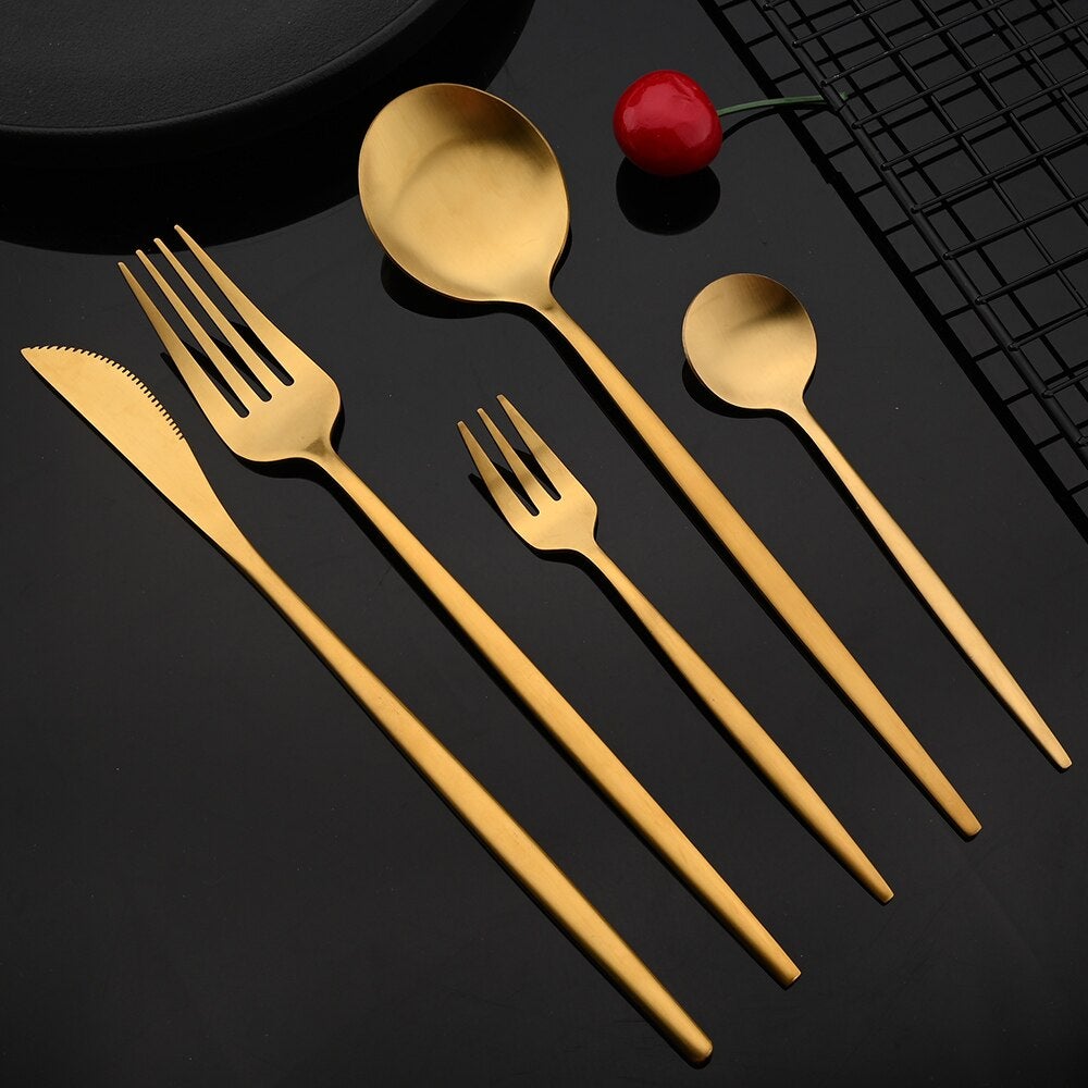 MAliben | Royalglimmer Gold Cutlery Set - Gold Cutlery Set For a Luxurious Table Decoration