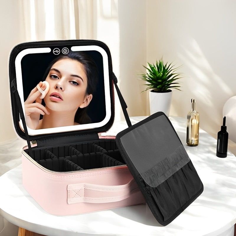 Maliben | Travel Makeup Bag With Led Mirror And Spacious Storage
