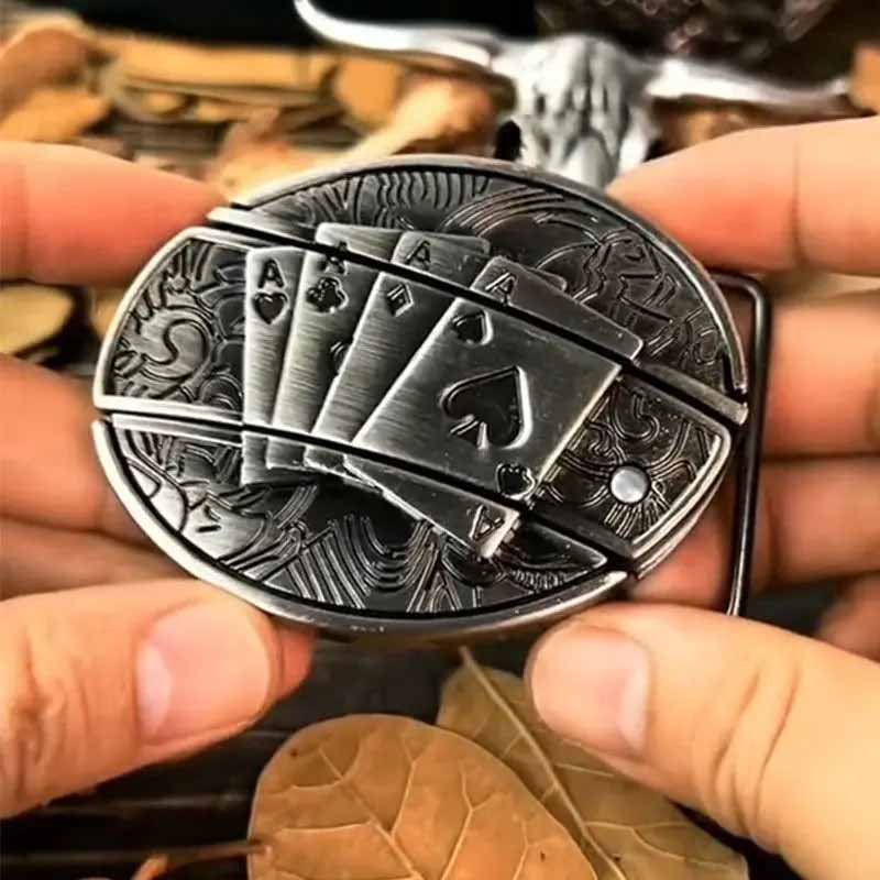 Maliben Cowboy Belt Buckle — Oval Metal with Hidden EDC Tool