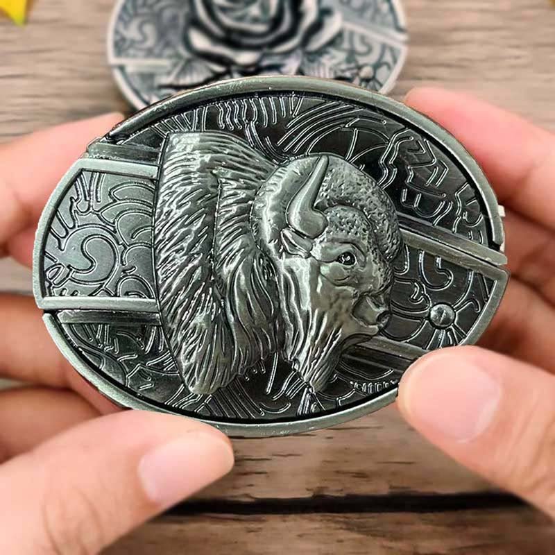 Maliben Cowboy Belt Buckle — Oval Metal with Hidden EDC Tool