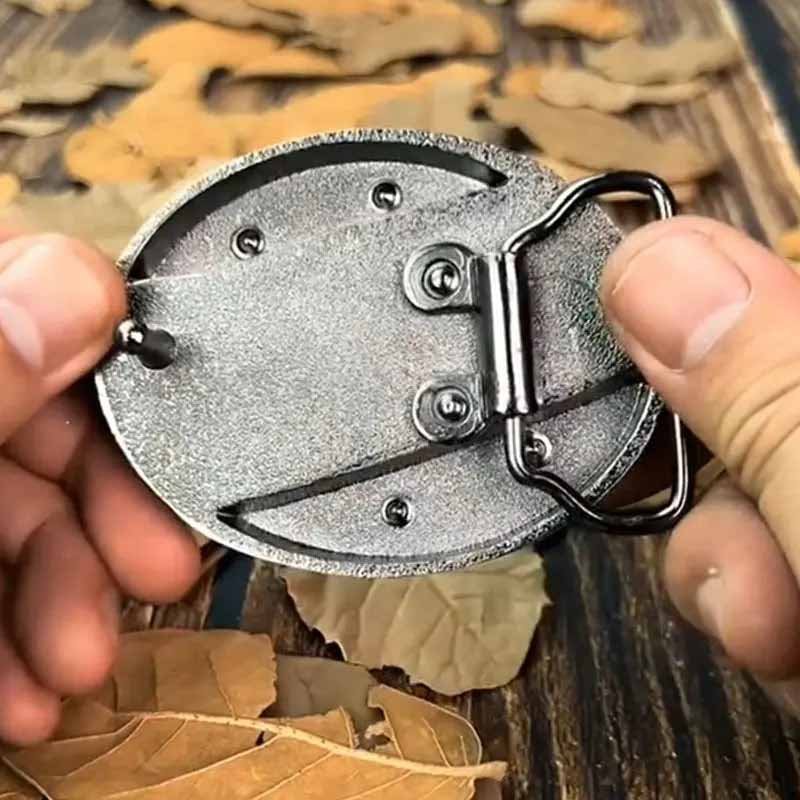 Maliben Cowboy Belt Buckle — Oval Metal with Hidden EDC Tool