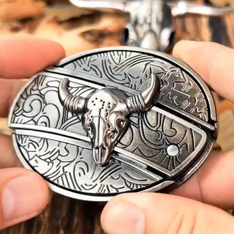 Maliben Cowboy Belt Buckle — Oval Metal with Hidden EDC Tool