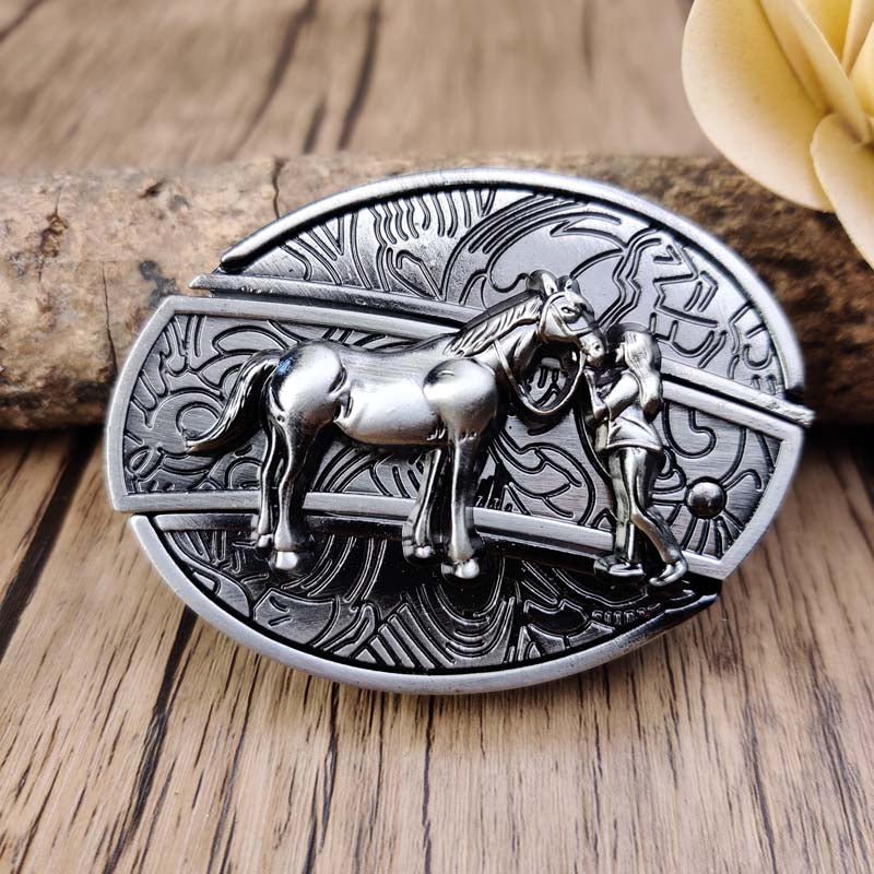 Maliben Cowboy Belt Buckle — Oval Metal with Hidden EDC Tool