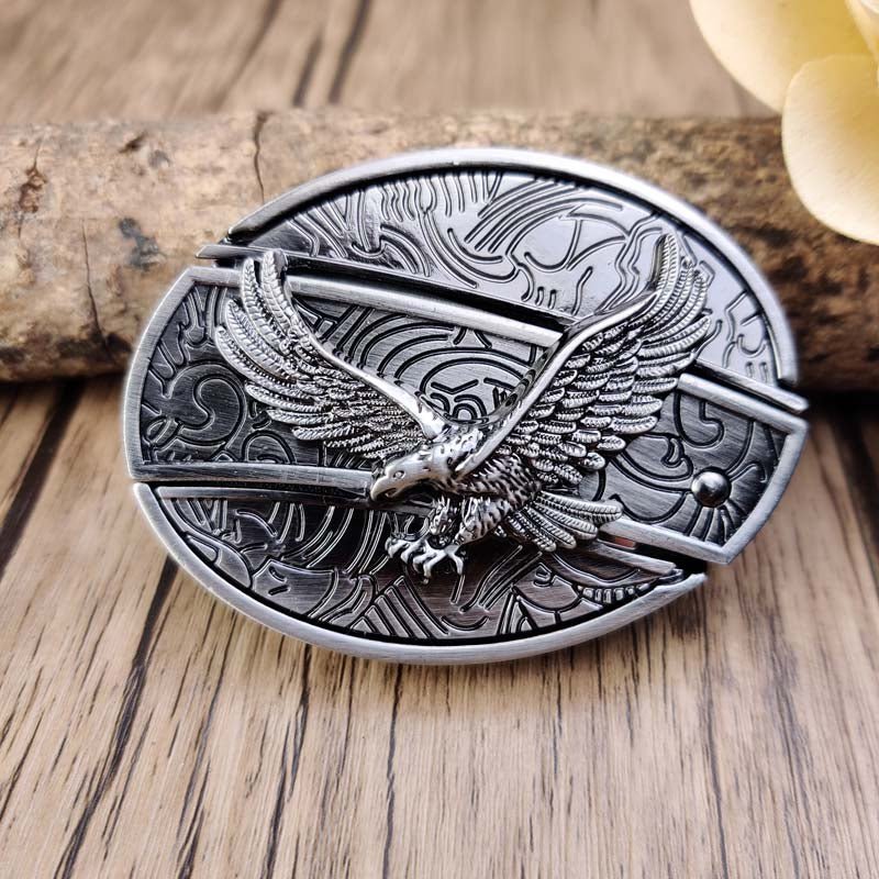 Maliben Cowboy Belt Buckle — Oval Metal with Hidden EDC Tool