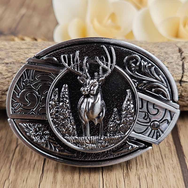 Maliben Cowboy Belt Buckle — Oval Metal with Hidden EDC Tool