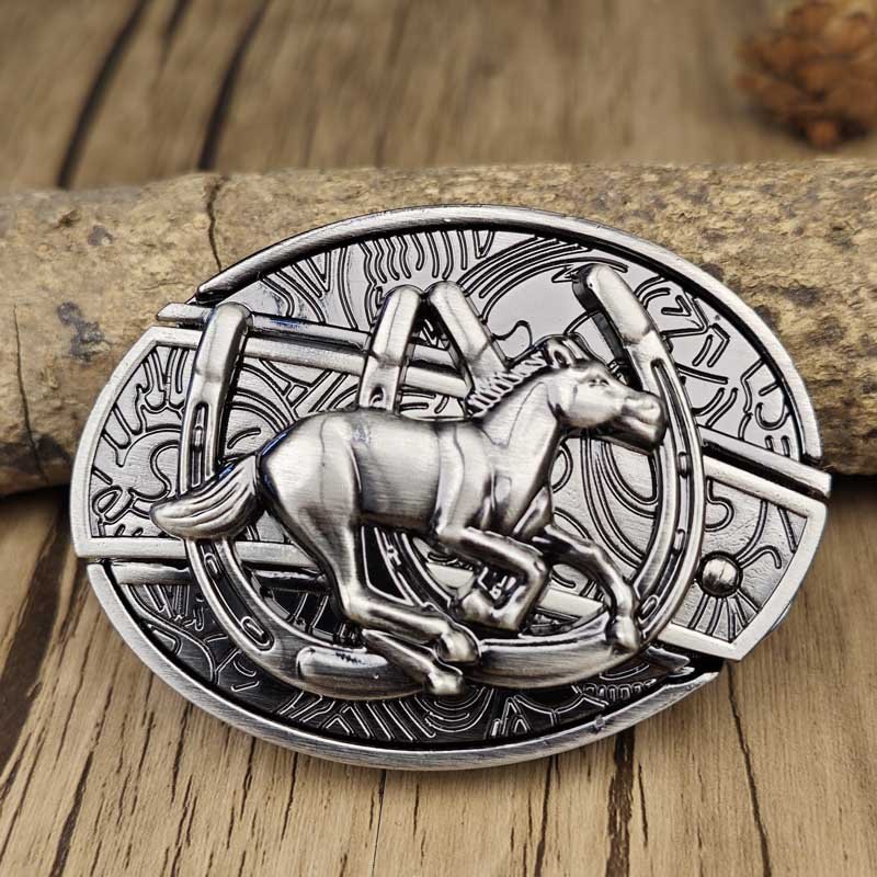 Maliben Cowboy Belt Buckle — Oval Metal with Hidden EDC Tool