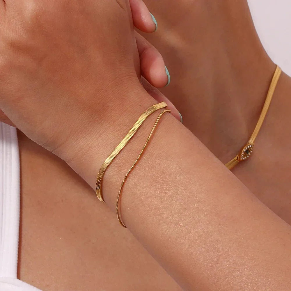 Maliben | Minimal Herringbone & Dainty Snake Chain Layered Bracelet