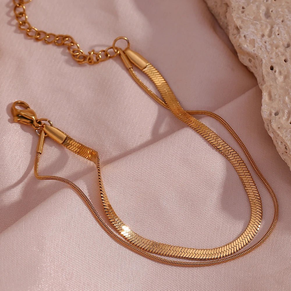 Maliben | Minimal Herringbone & Dainty Snake Chain Layered Bracelet