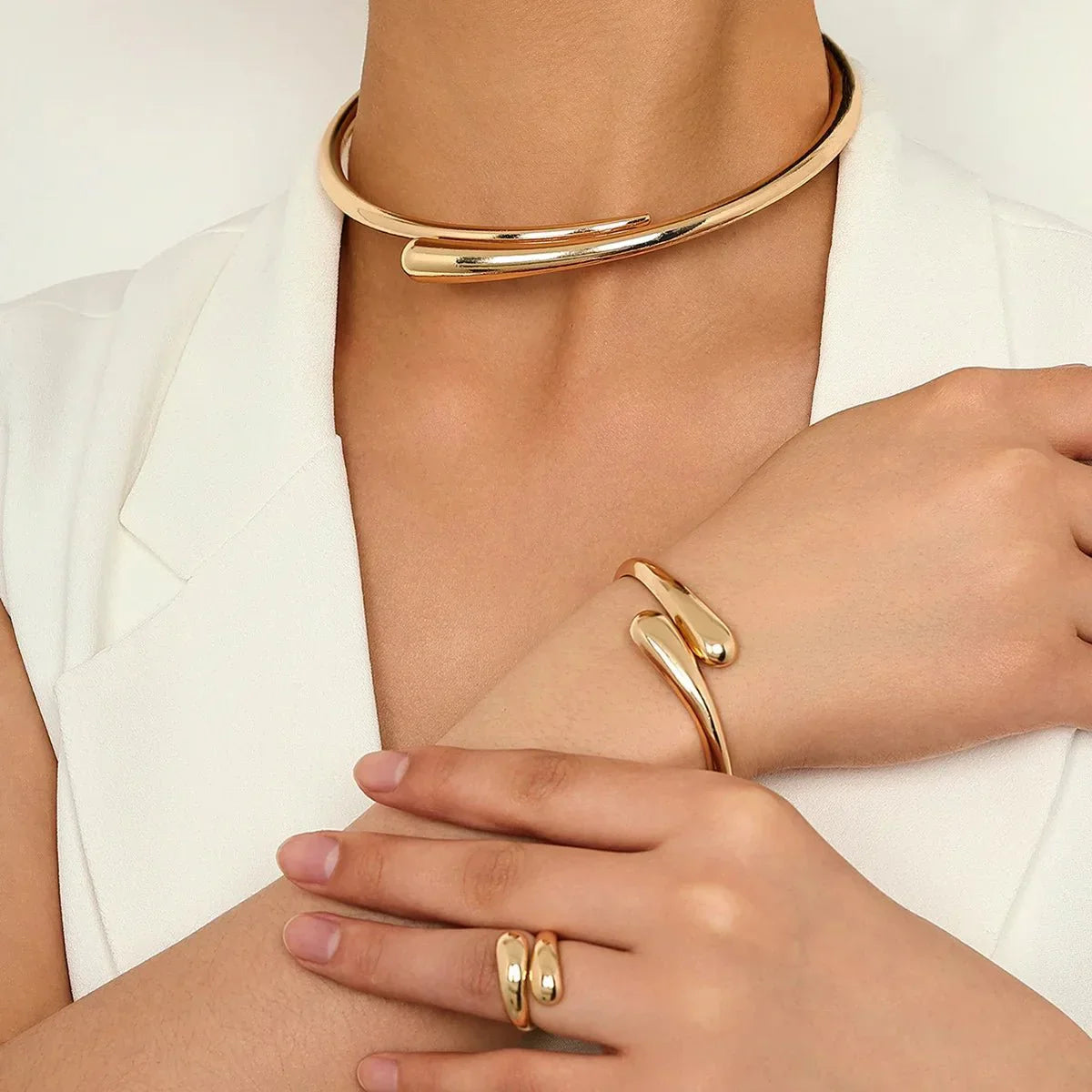 Maliben | Modern Wrap Choker Necklace, Bracelet, Ring Set