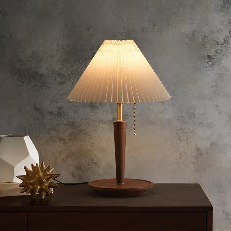 Maliben | Elegant Vintage Woodly Table Lamp - Table Lamp With Pleated Design