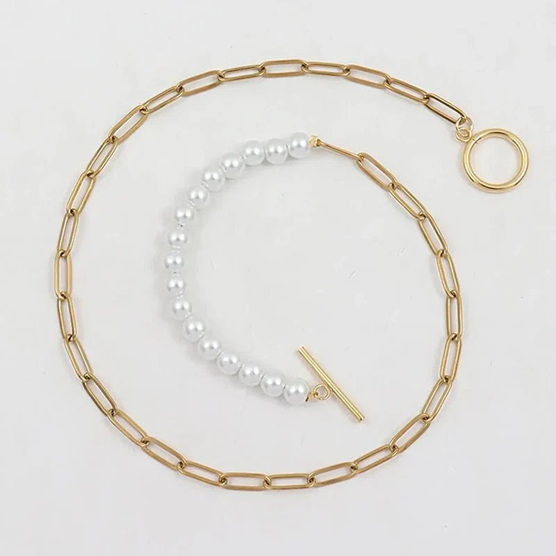 Maliben | Paperclip Chain Pearl Blended Bracelet And Necklace