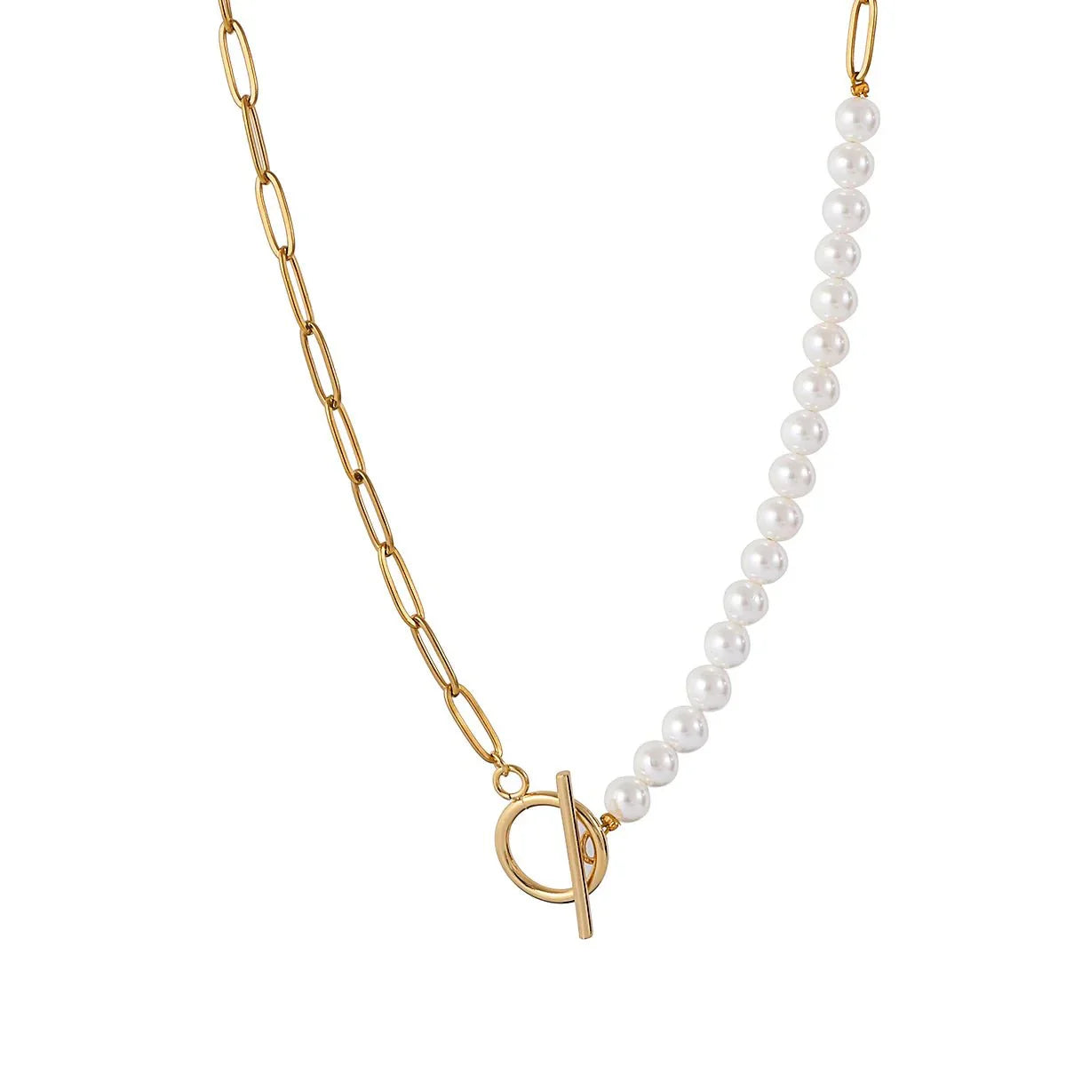 Maliben | Paperclip Chain Pearl Blended Bracelet And Necklace
