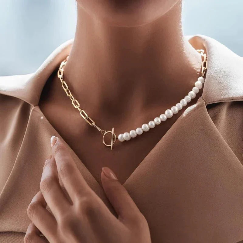 Maliben | Paperclip Chain Pearl Blended Bracelet And Necklace