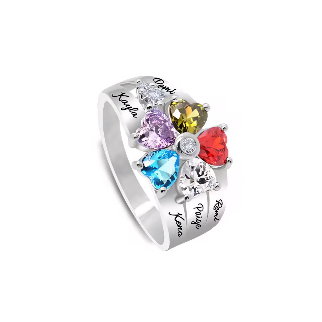 Maliben | Personalized Diamond Heart Name & Birthstone Ring