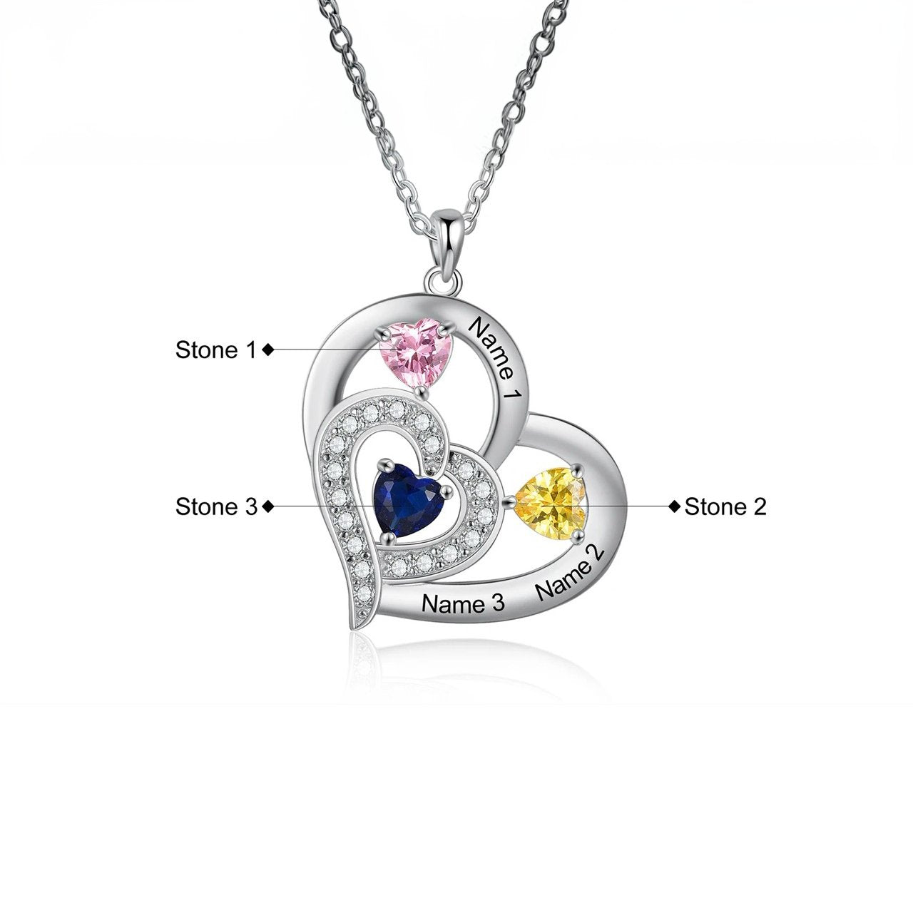 Maliben | Personalized Name & Birthstone Heart Necklace