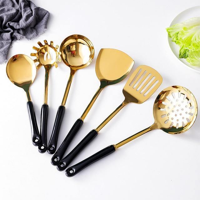 Maliben | Golden Kitchen Utensils with Stand