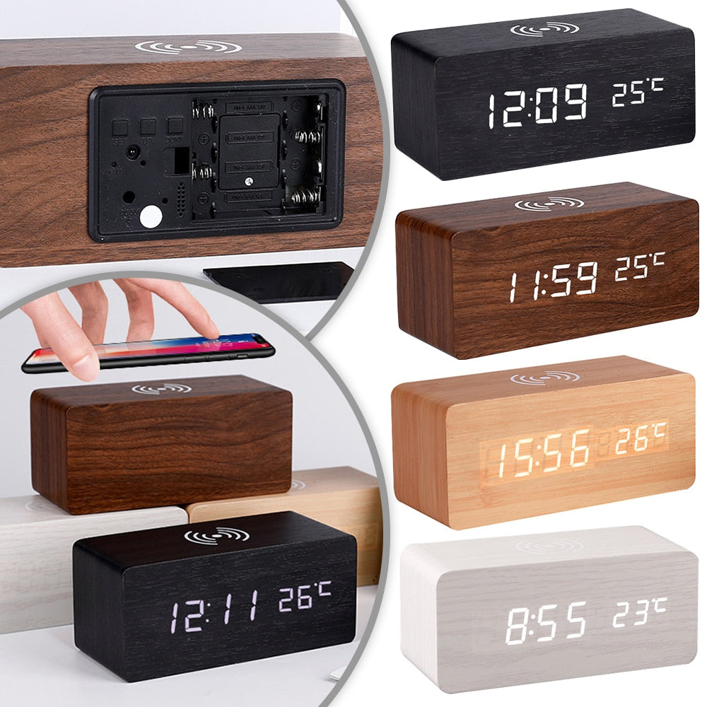 Maliben | Modern Wood Wireless Charging Clock