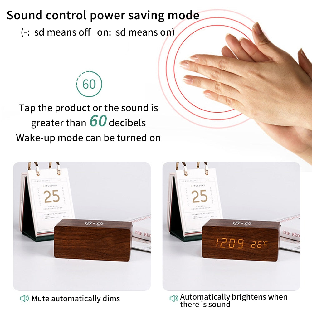Maliben | Modern Wood Wireless Charging Clock