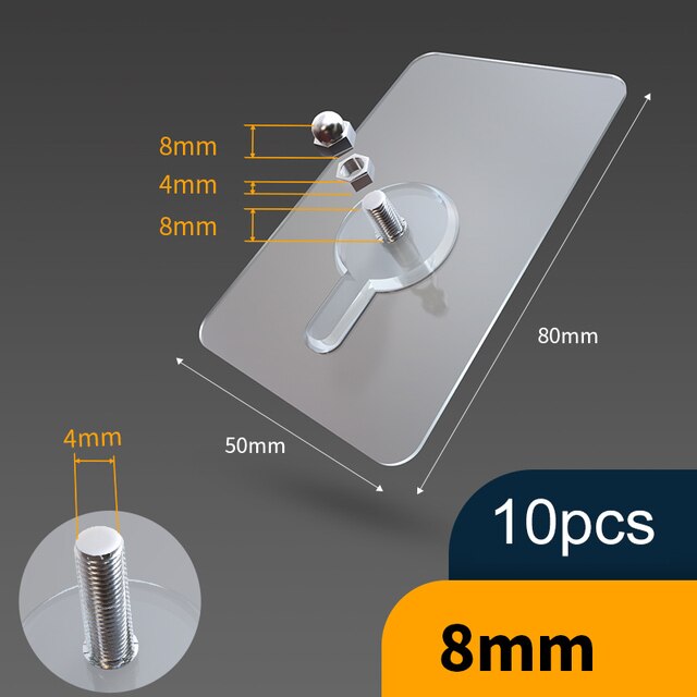Maliben | 10 Pieces Heavy Duty Punch-Free Transparent Adhesive Hooks