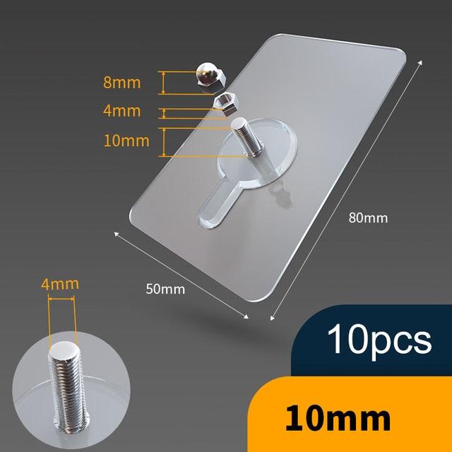 Maliben | 10 Pieces Heavy Duty Punch-Free Transparent Adhesive Hooks