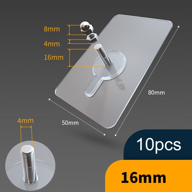 Maliben | 10 Pieces Heavy Duty Punch-Free Transparent Adhesive Hooks