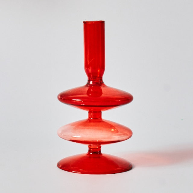 Maliben | Cherry Red Glass Stick Candle Holder & Vases