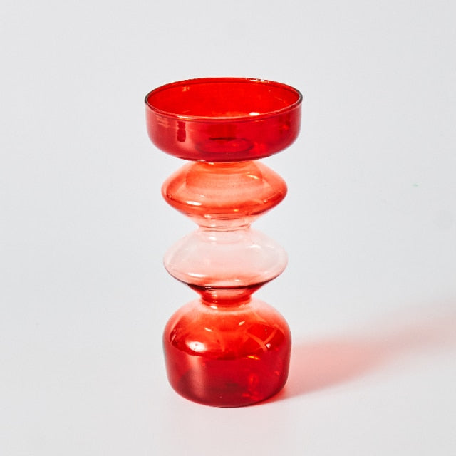 Maliben | Cherry Red Glass Stick Candle Holder & Vases