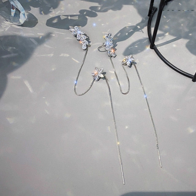 Maliben | Flower Ear Clip Long Pendant Earring