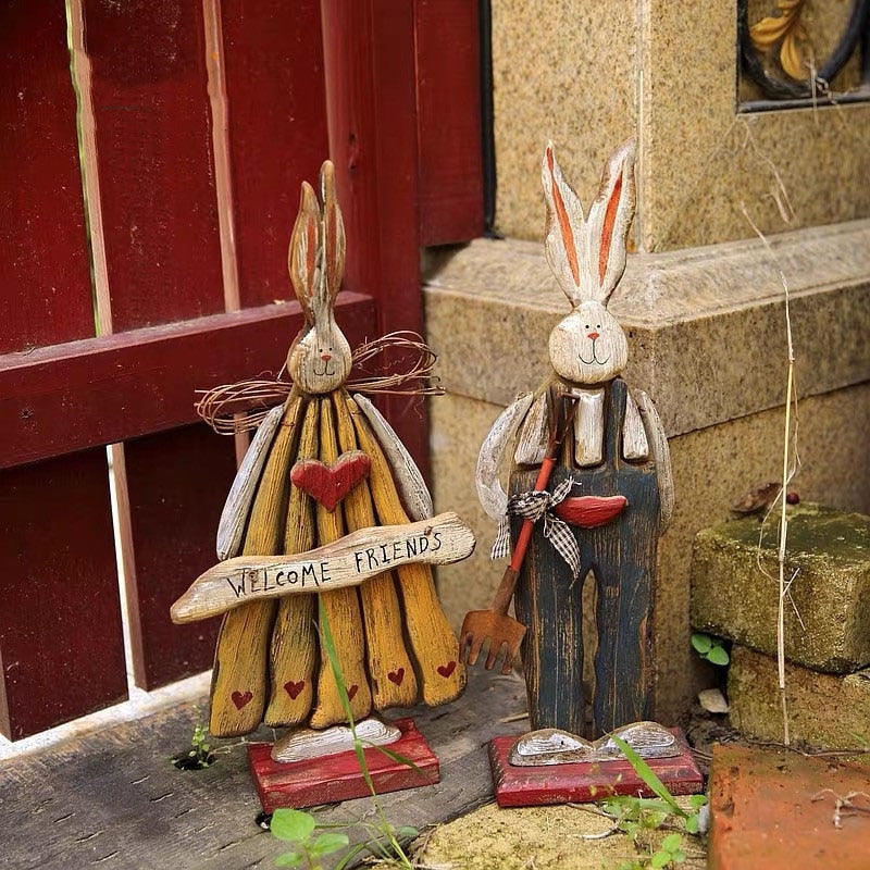 Maliben | Wood Retro Easter Bunny Outdoor Ornament
