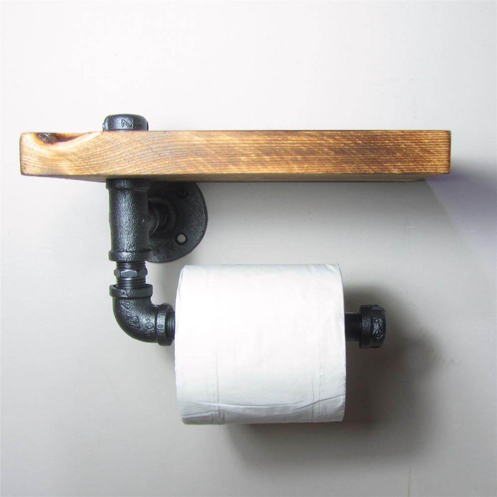 Maliben | Wooden Urban Industrial Wall Mount Holder With Roller