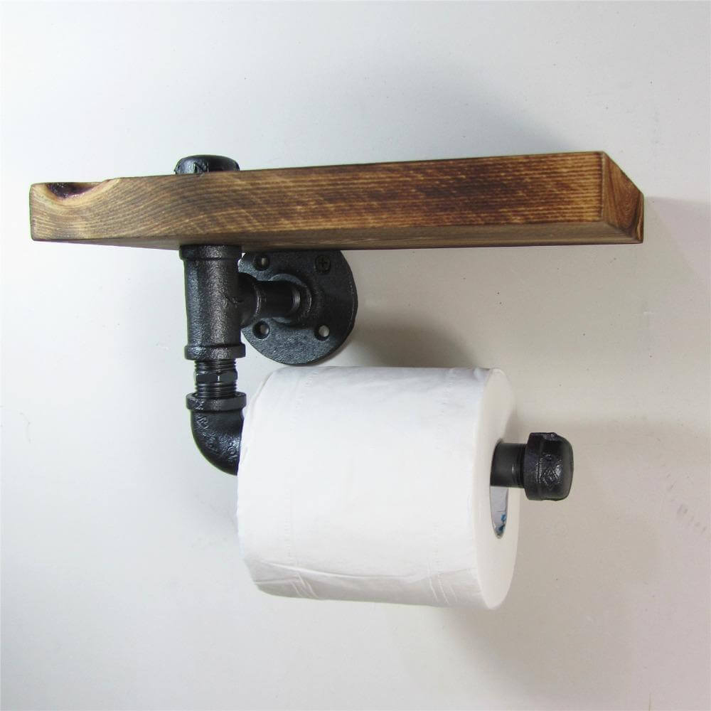 Maliben | Wooden Urban Industrial Wall Mount Holder With Roller