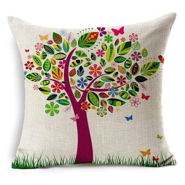 Maliben | Floral Animal Tree Of Life Bird Back Home Decorative Throw Pillow Cover