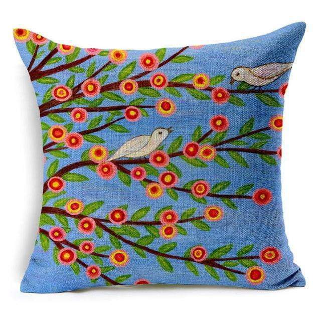 Maliben | Floral Animal Tree Of Life Bird Back Home Decorative Throw Pillow Cover
