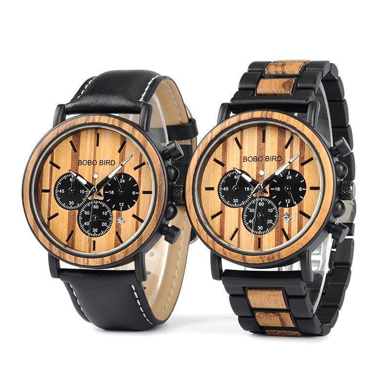 Maliben | Wood And Stainless Steel Wooden Watch W/ Luminous Hands Mens Quartz Wristwatch