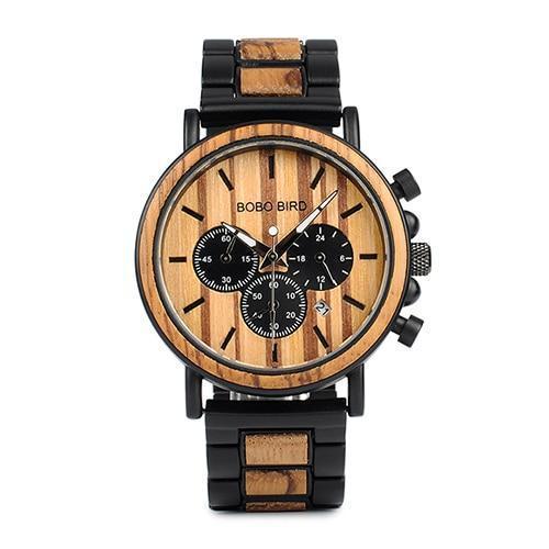 Maliben | Wood And Stainless Steel Wooden Watch W/ Luminous Hands Mens Quartz Wristwatch
