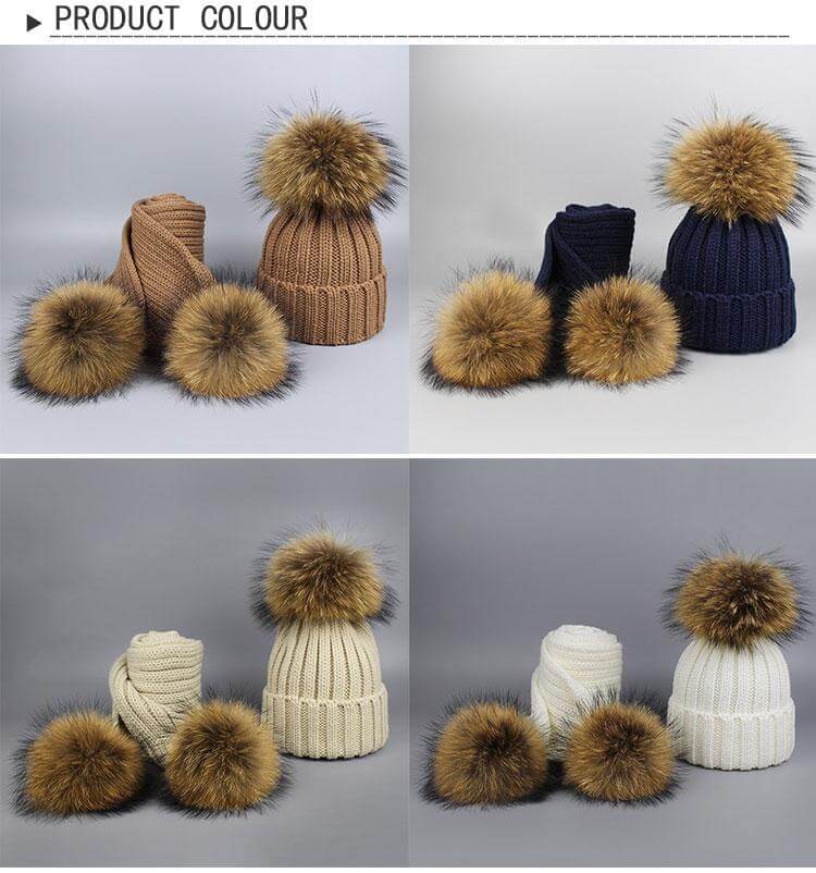 Maliben | Warm Knitted Fur Hat Scarf Set