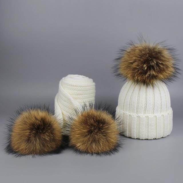 Maliben | Warm Knitted Fur Hat Scarf Set