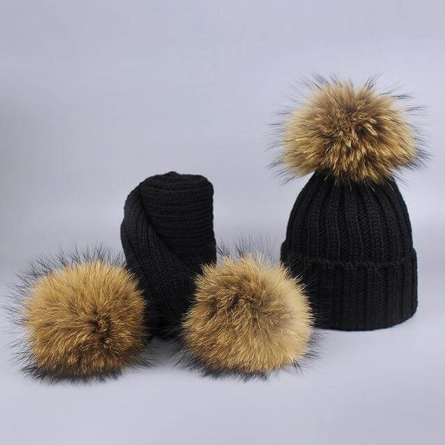 Maliben | Warm Knitted Fur Hat Scarf Set