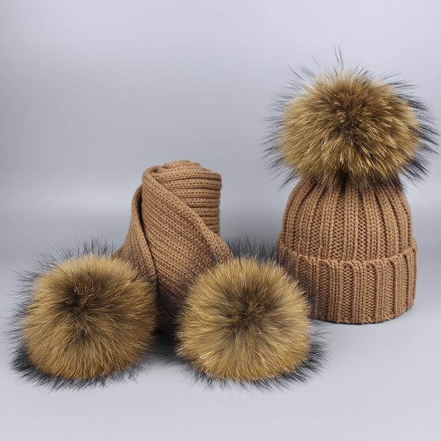 Maliben | Warm Knitted Fur Hat Scarf Set